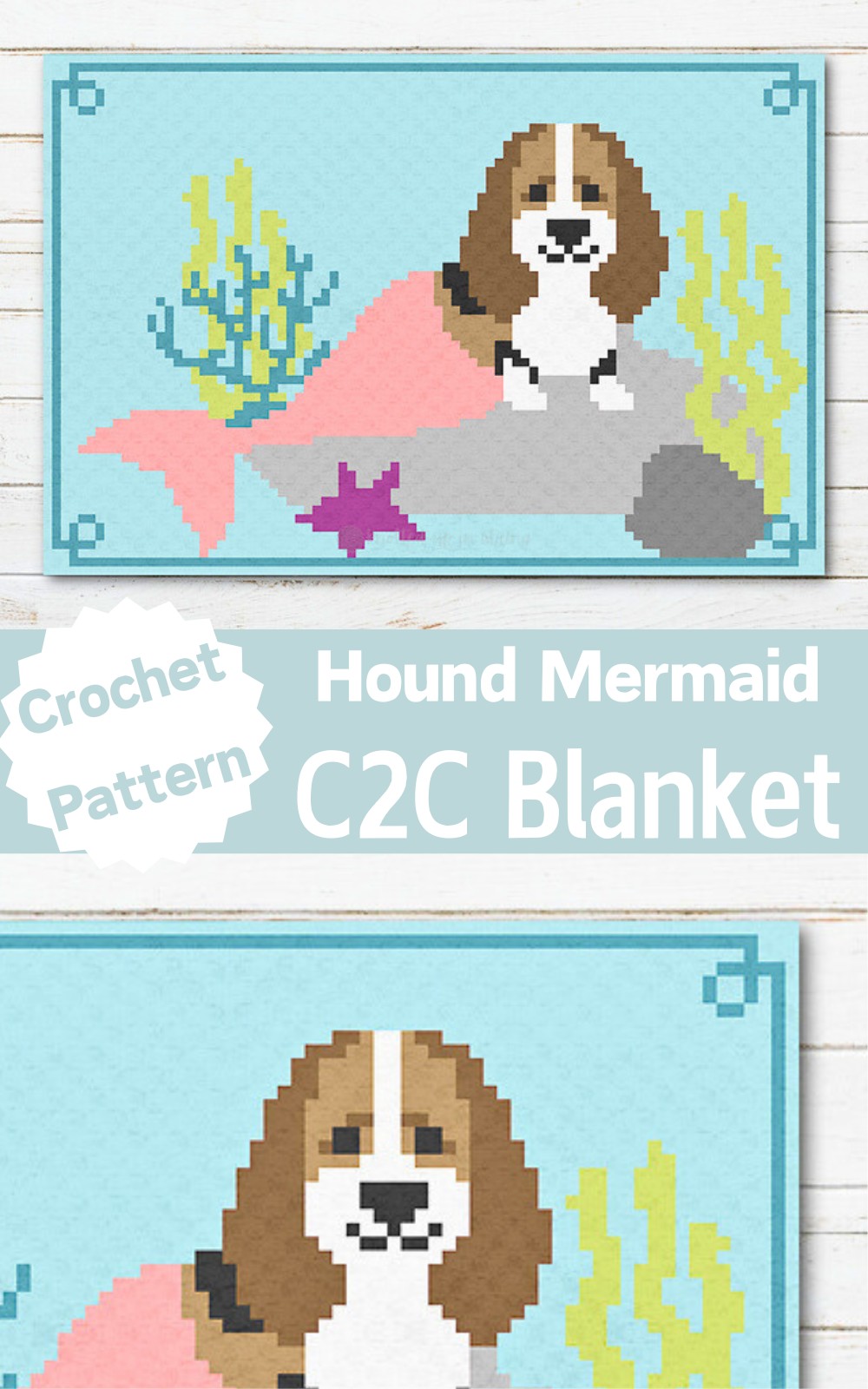 Basset Hound Mermaid C2C Blanket