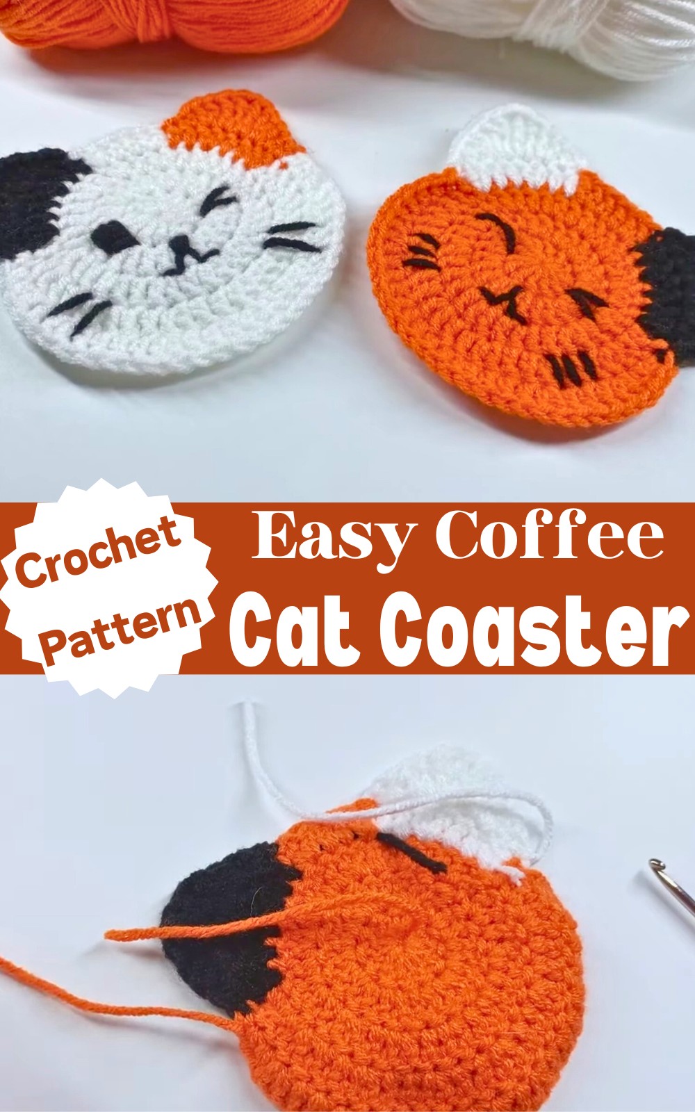 Coffee Cat Crochet Coaster