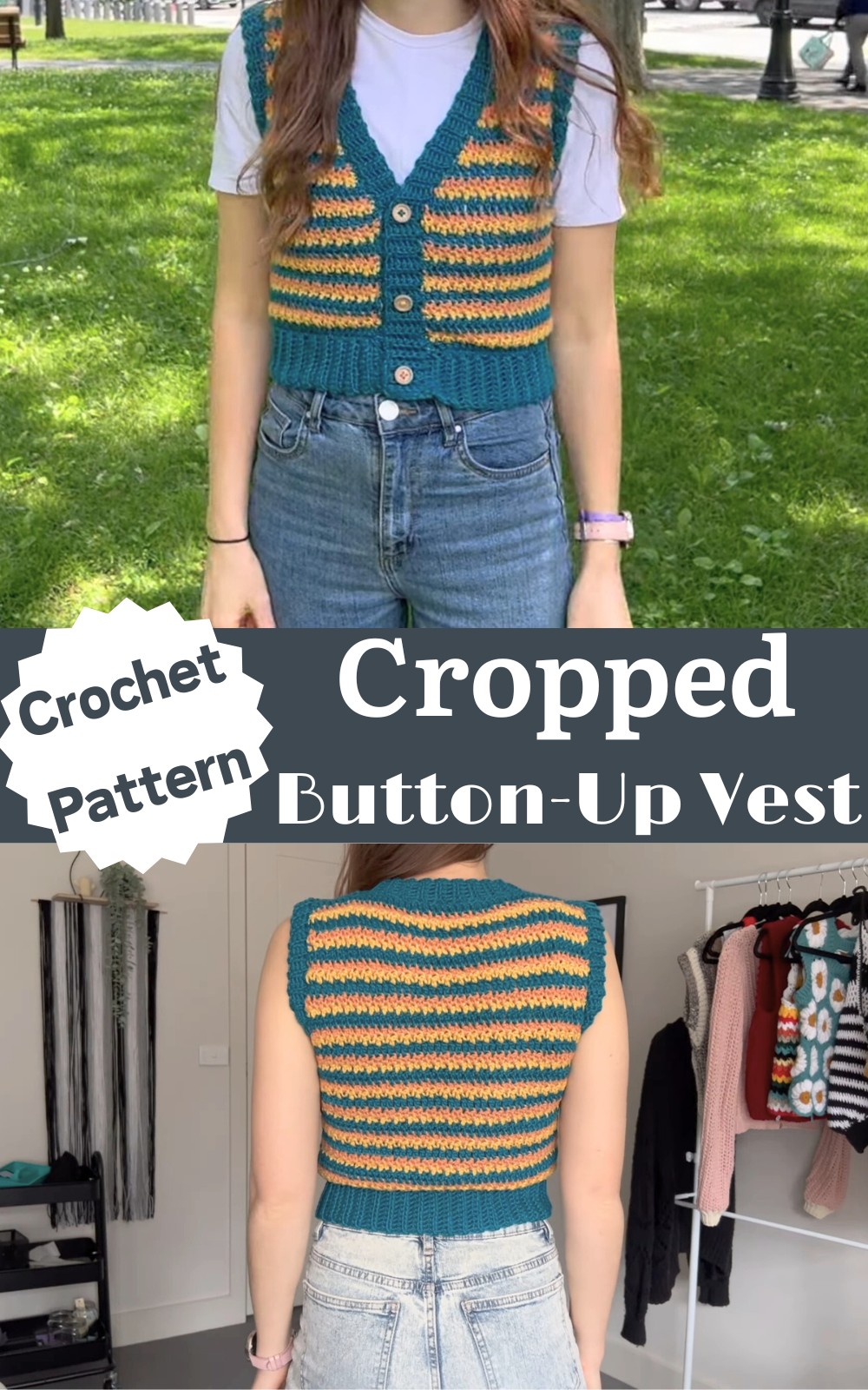 Crochet Cropped Button-Up Vest