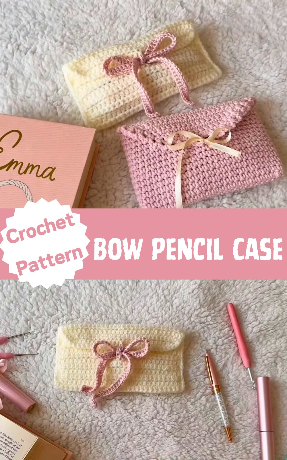 Crochet Easy No-sew Bow Pencil Case