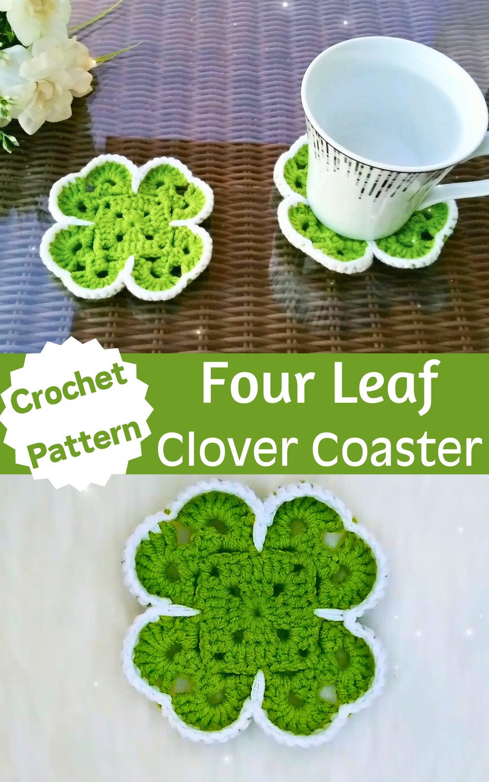 Crochet Four Leaf Clover Coaster