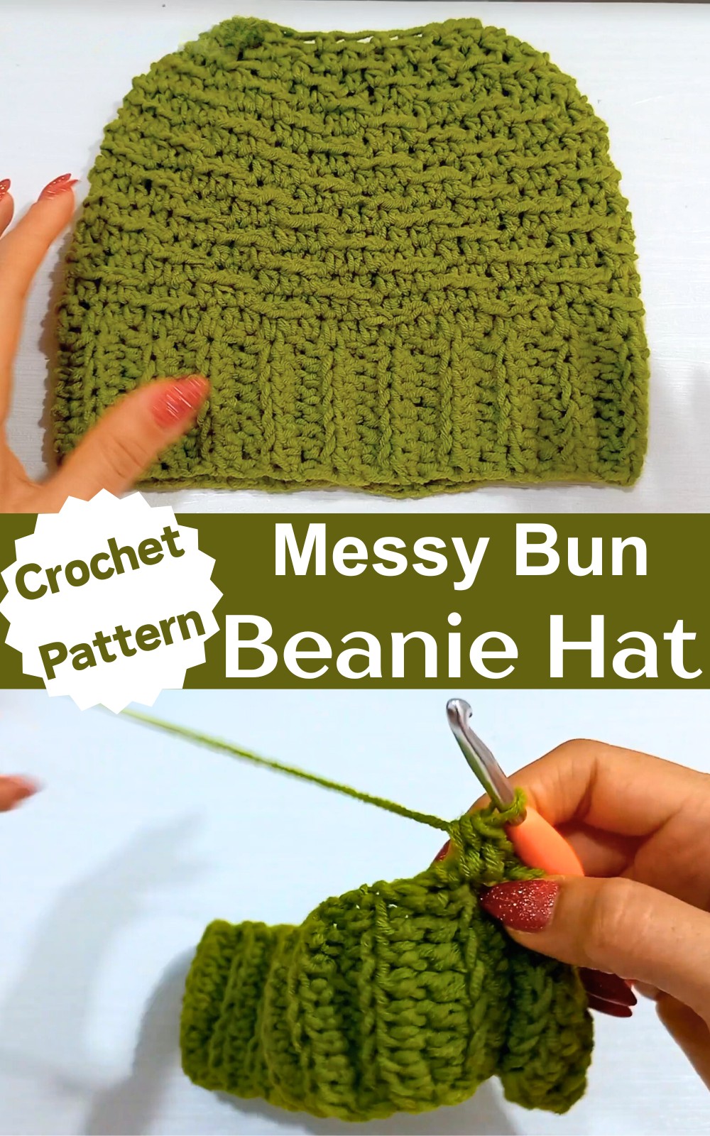 Crochet Messy Bun Beanie Hat