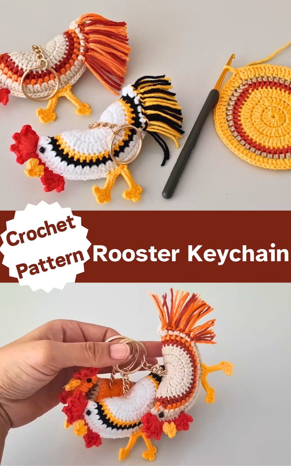 Crochet a Cute Rooster Keychain