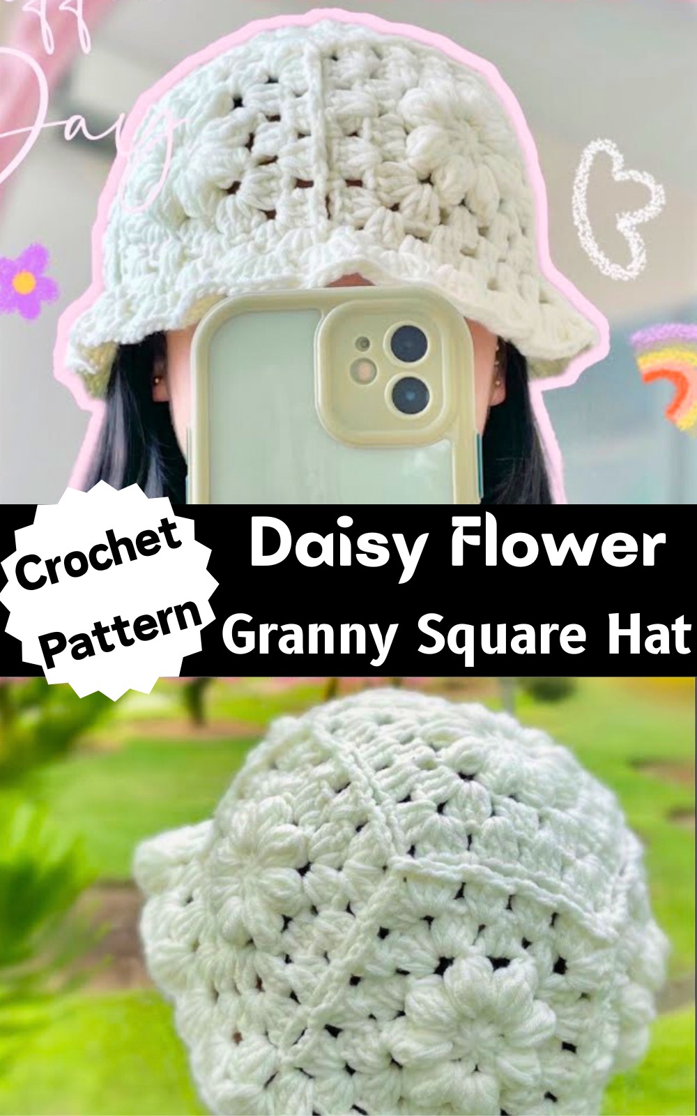 Daisy Flower Granny Square Hat