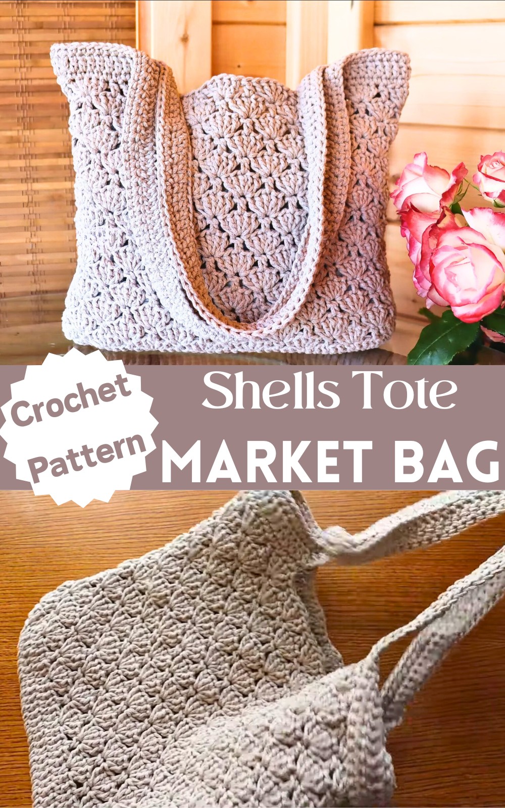 Crochet Shells Tote Market Bag