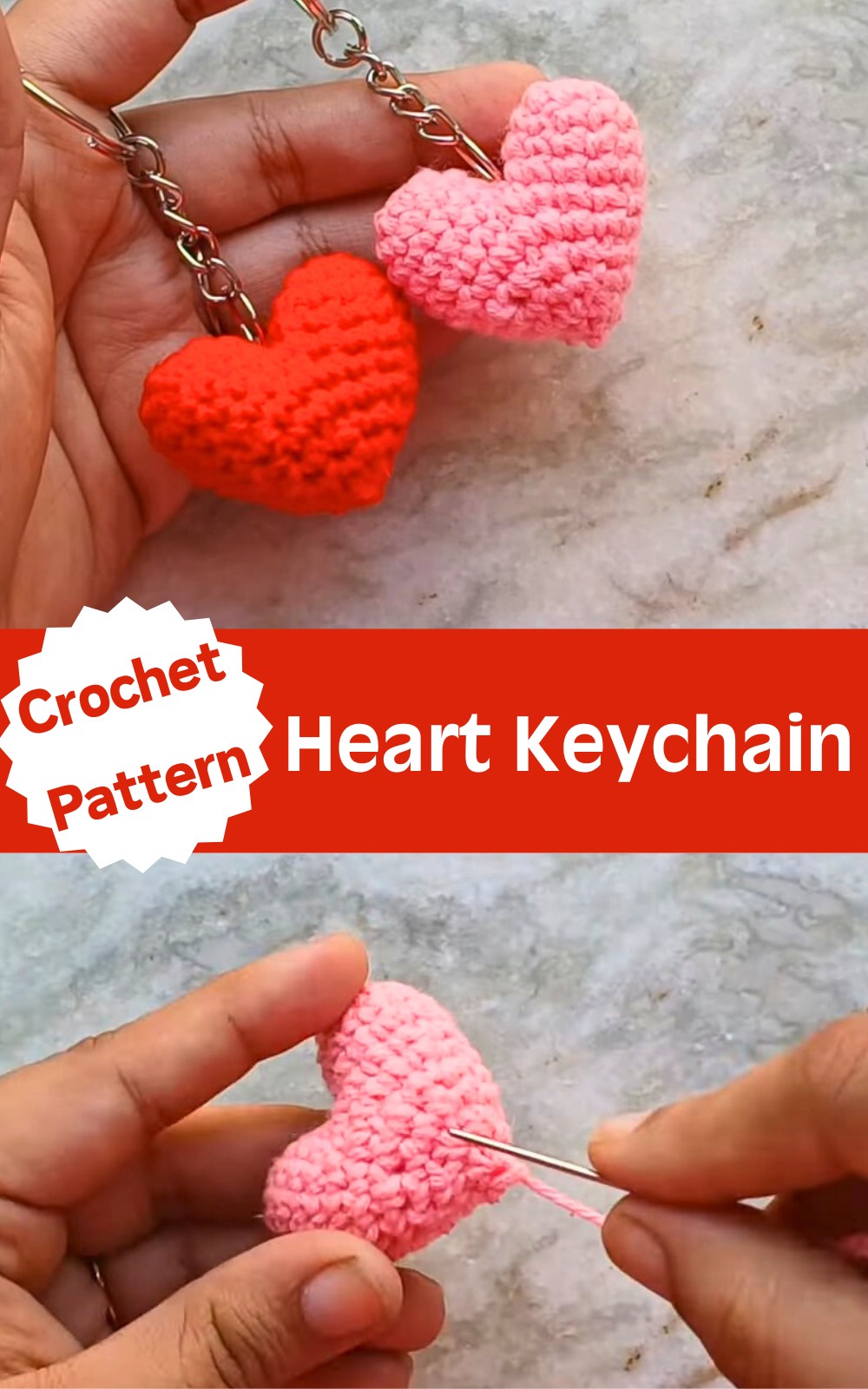 Crochet Heart Amigurumi Keychain