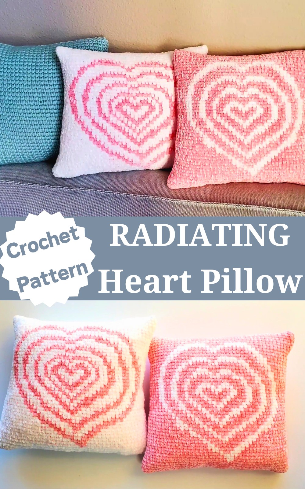 Crochet Radiating Heart Pillow