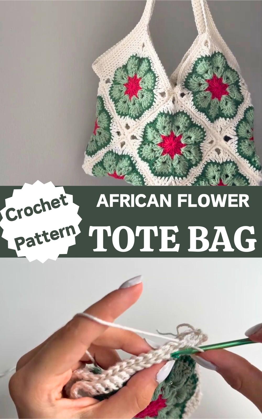 Crochet African Flower Granny Square Tote Bag