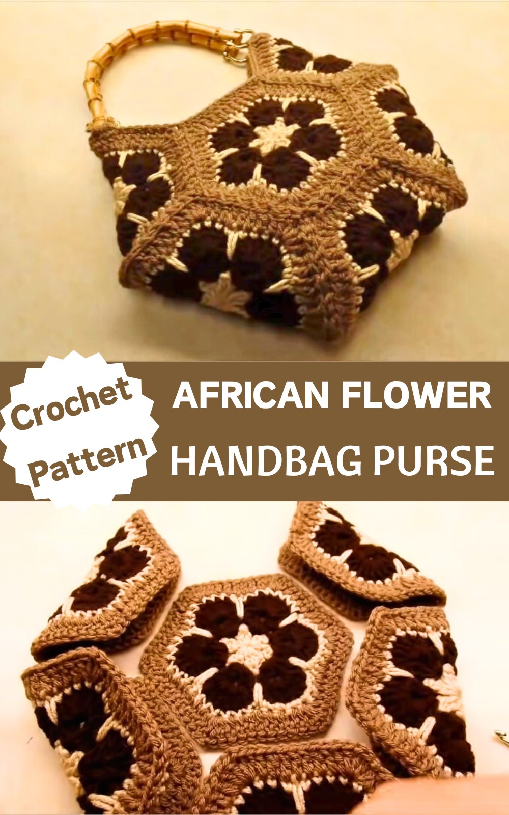 Crochet African Flower Hexagon Handbag Purse