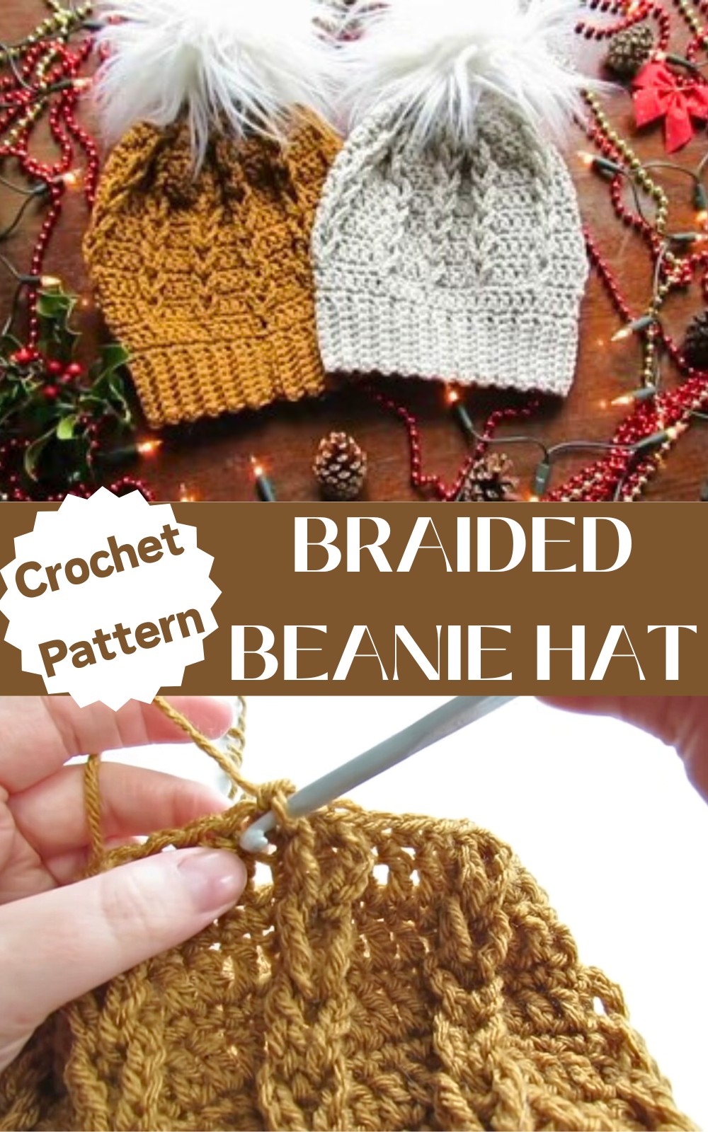 Crochet Braided Beanie Hat