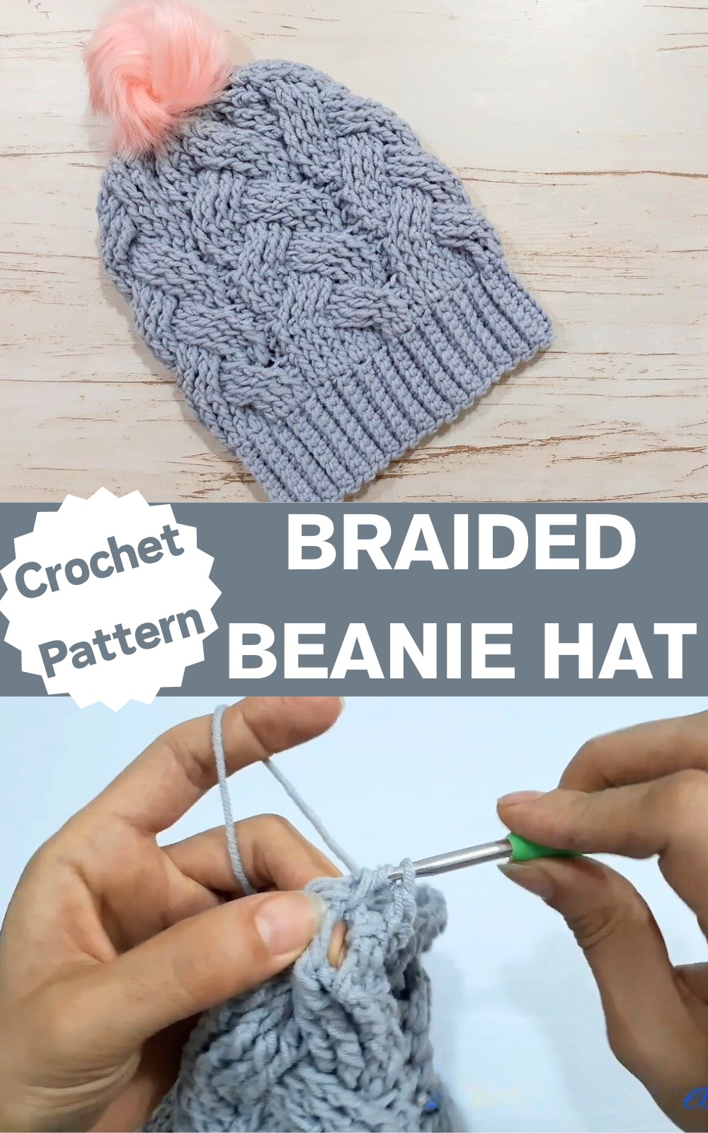 Crochet Braided Beanie Hat