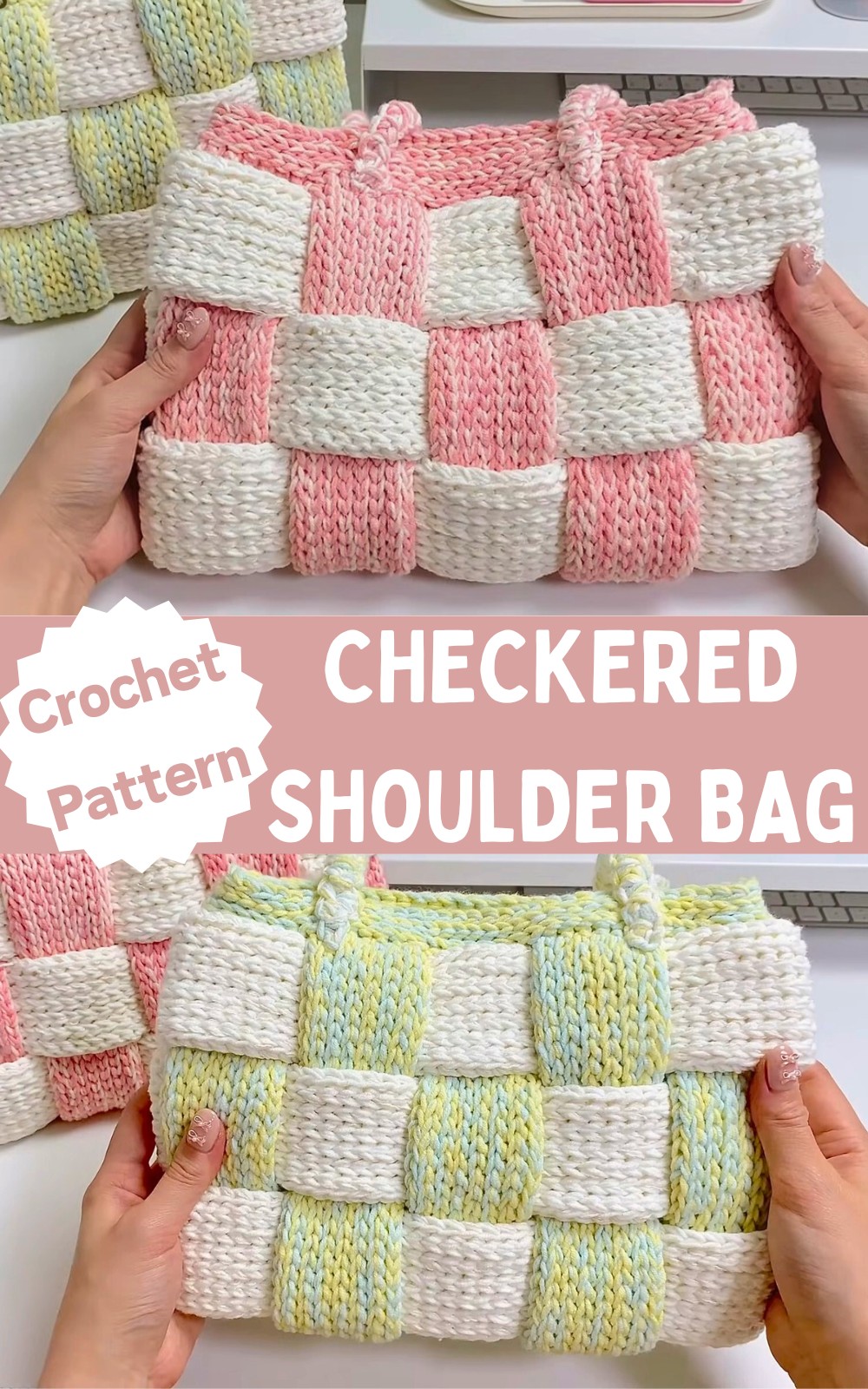 Crochet Checkered Shoulder Bag