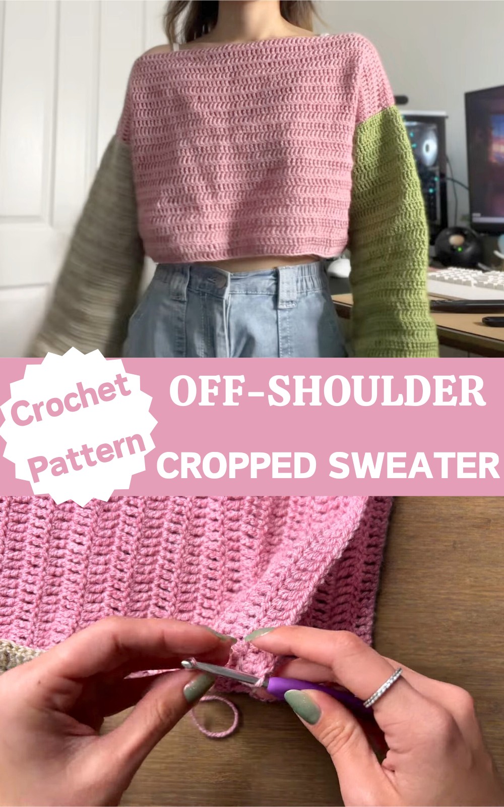 Crochet Off-shoulder Cropped Sweater