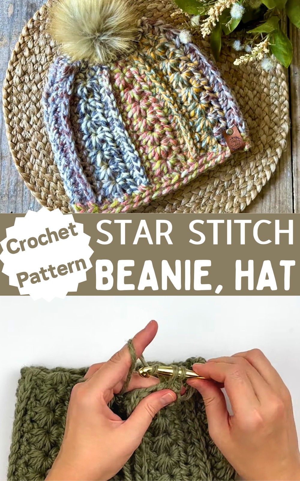 Crochet Star Stitch Chunky Beanie, Hat