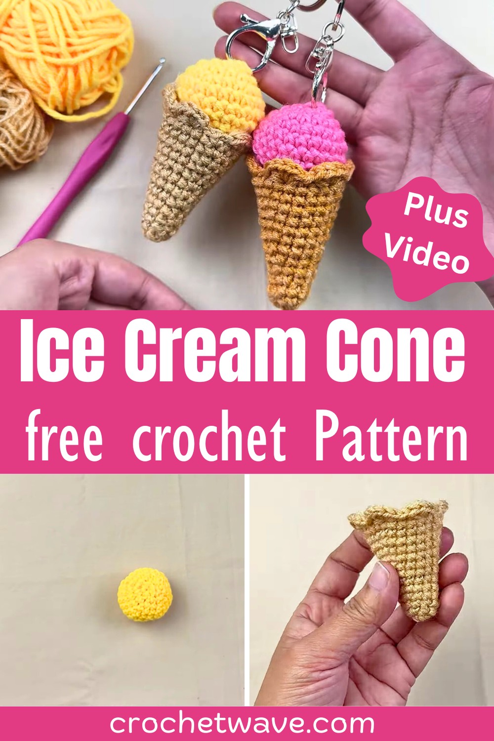 DIY Crochet Ice Cream Cone Keychain Guide